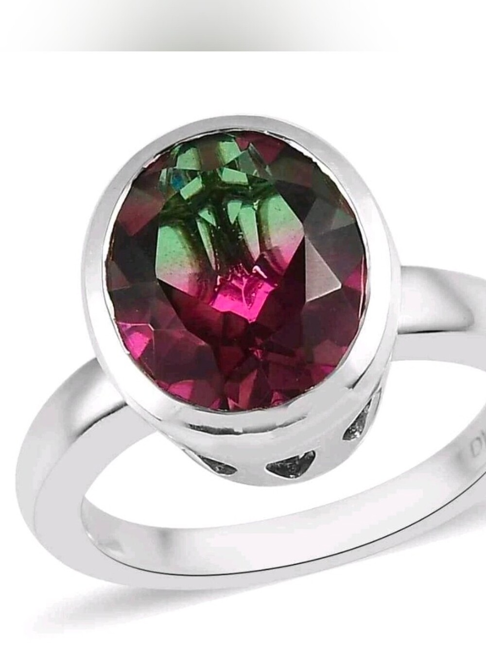 Genuine Watermelon Quartz Triplet Sterling Silver Platinum Overlay Size 6!